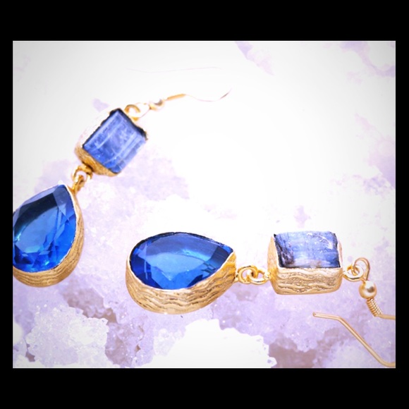Gold plated Kyanite & Hydro Quartz Earrings